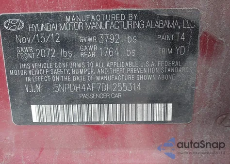 2013 Hyundai Elantra Gls из США, поврежденный, VIN 5NPDH4AE7DH255314